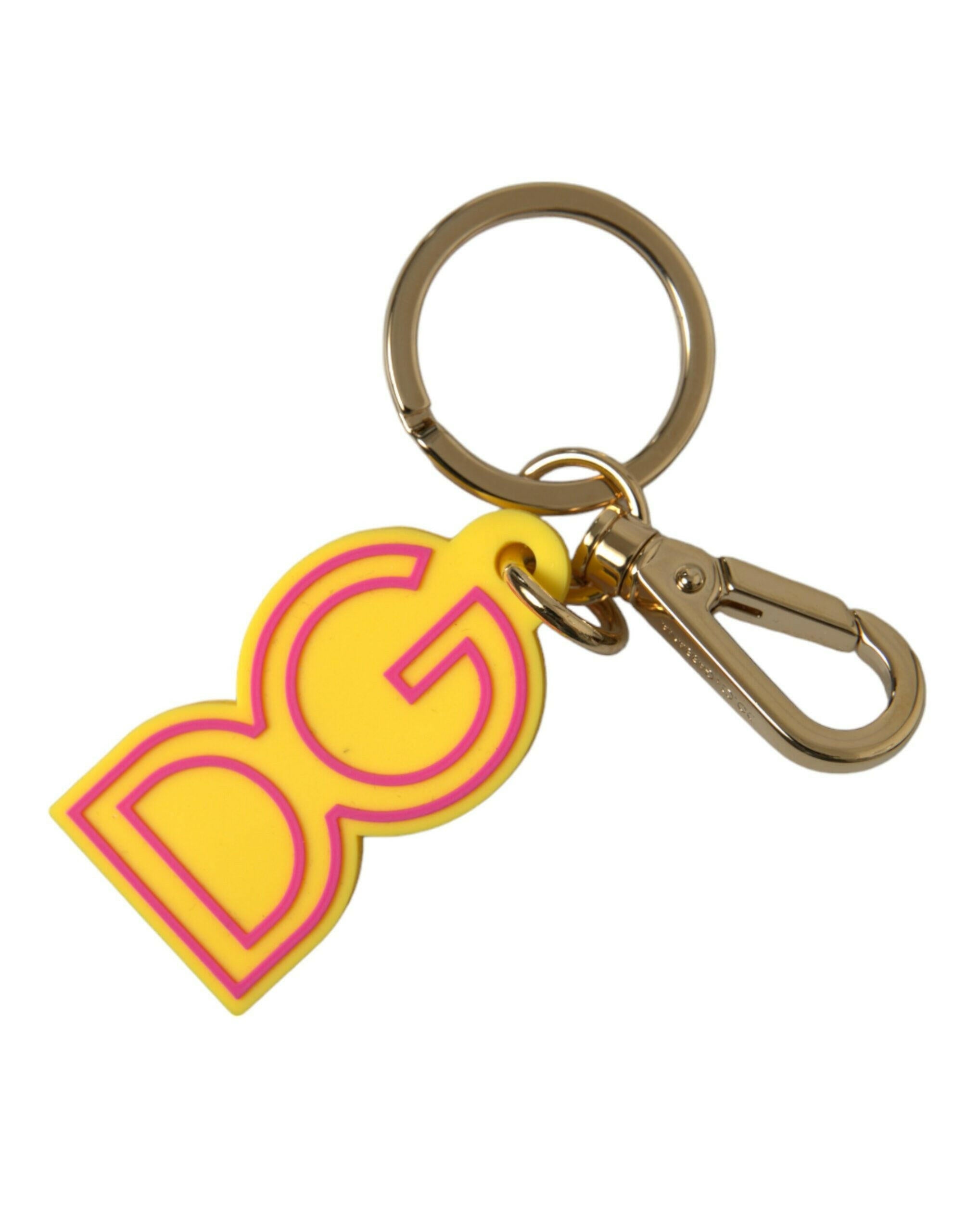 Dolce & Gabbana Yellow Rubber Gold Tone Metal DG Logo Keyring Keychain -   -  Dolce & Gabbana.