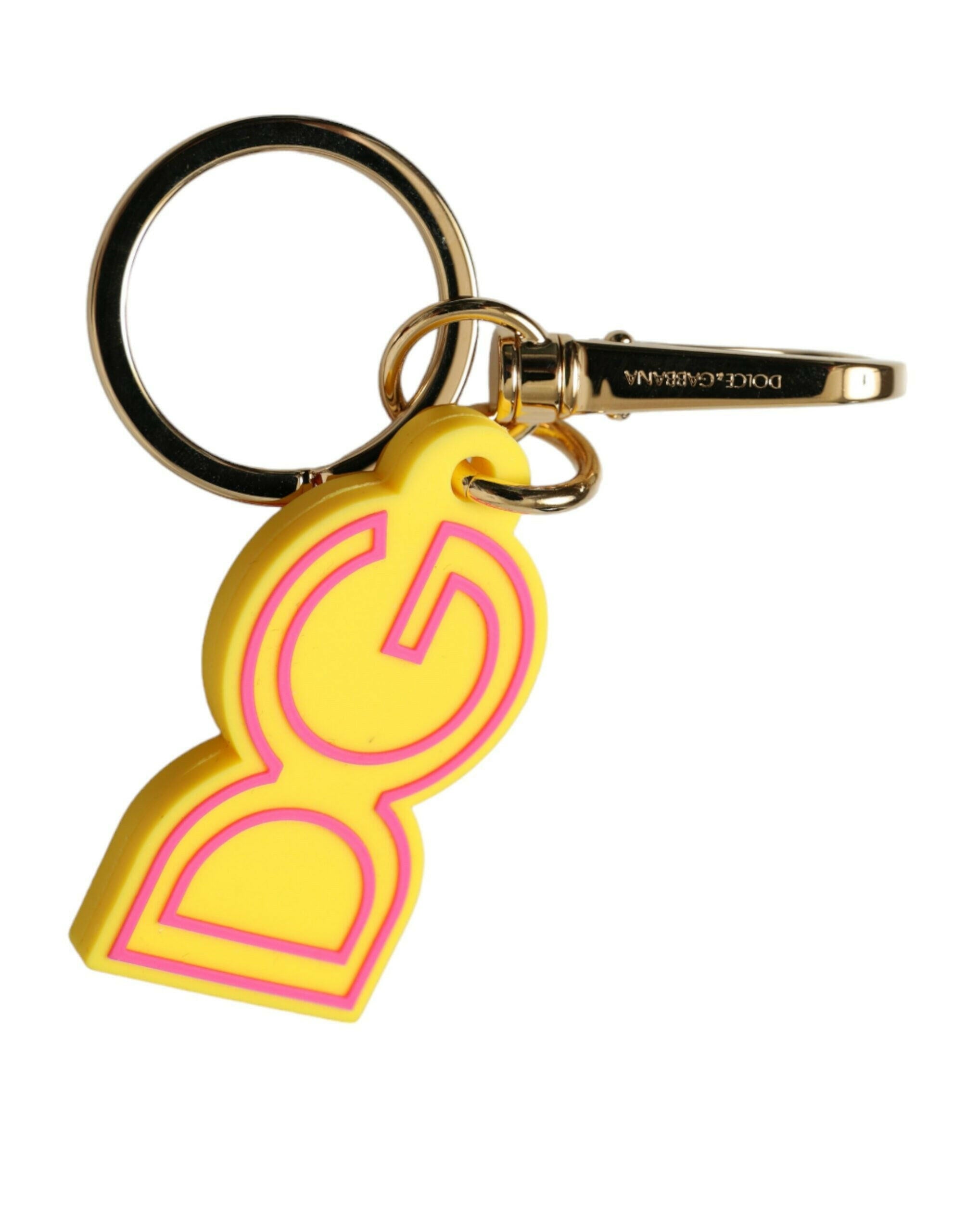 Dolce & Gabbana Yellow Rubber Gold Tone Metal DG Logo Keyring Keychain -   -  Dolce & Gabbana.