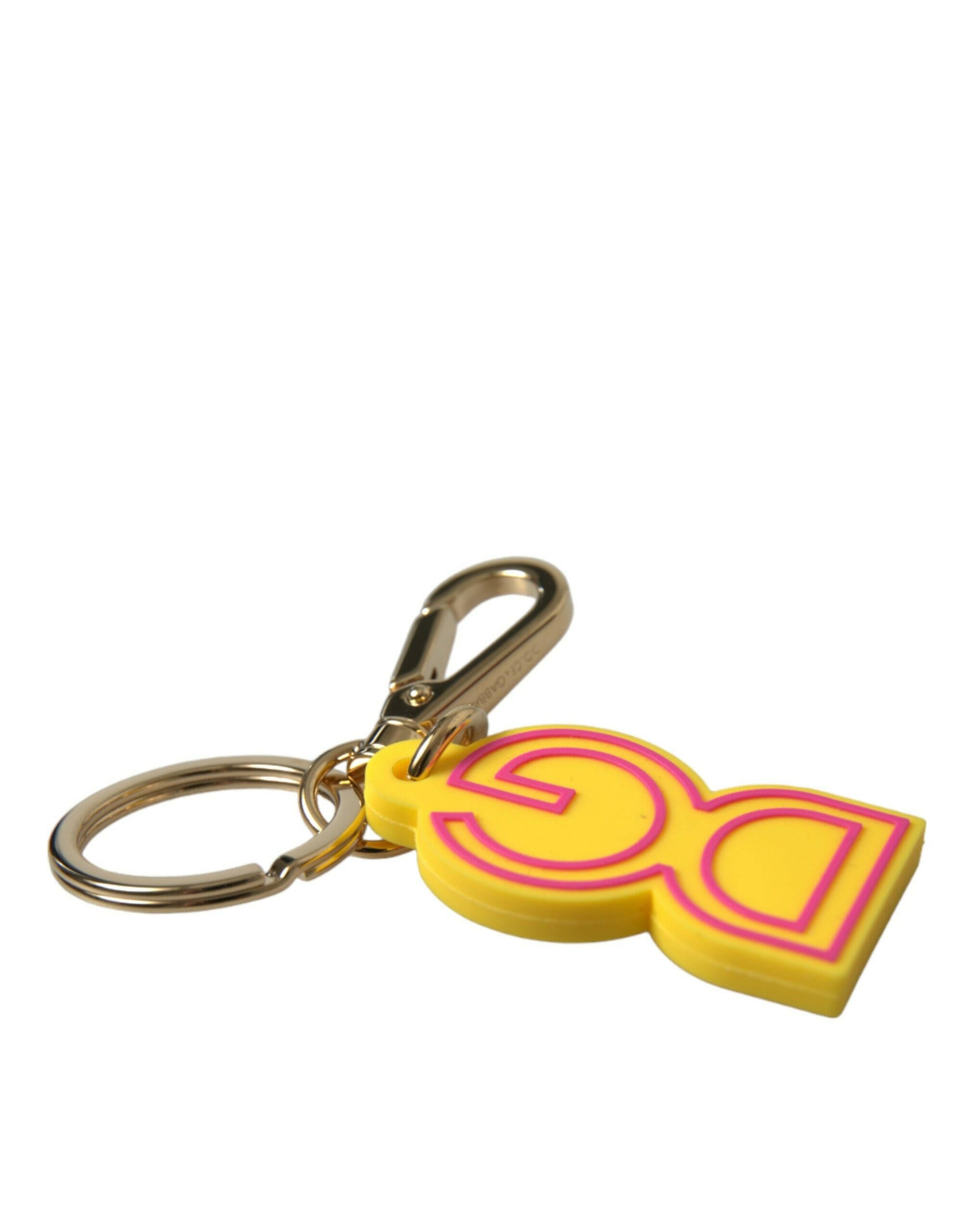 Dolce & Gabbana Yellow Rubber Gold Tone Metal DG Logo Keyring Keychain -   -  Dolce & Gabbana.