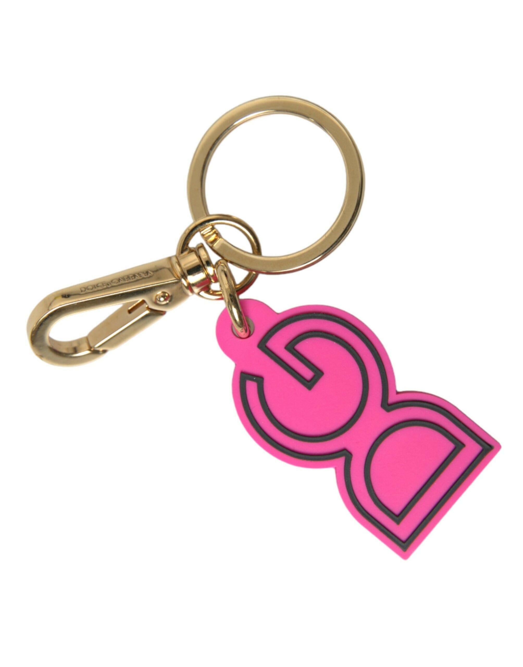 Dolce & Gabbana Pink Rubber Gold Tone Metal DG Logo Keyring Keychain -   -  Dolce & Gabbana.