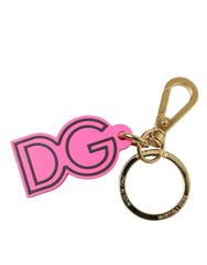 Dolce & Gabbana Pink Rubber Gold Tone Metal DG Logo Keyring Keychain -   -  Dolce & Gabbana.