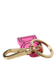 Dolce & Gabbana Pink Rubber Gold Tone Metal DG Logo Keyring Keychain -   -  Dolce & Gabbana.