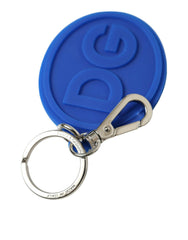 Dolce & Gabbana Blue Rubber DG Logo Silver Brass Metal Keyring Keychain -   -  Dolce & Gabbana.