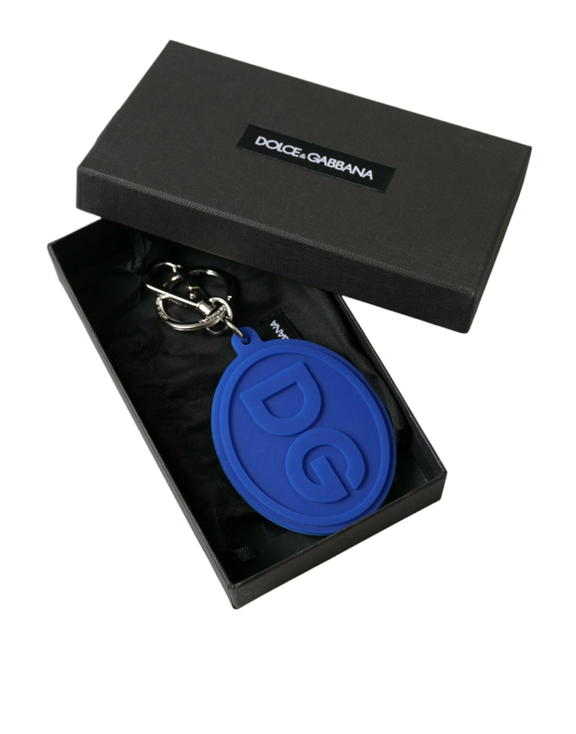 Dolce & Gabbana Blue Rubber DG Logo Silver Brass Metal Keyring Keychain -   -  Dolce & Gabbana.
