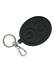 Dolce & Gabbana Black Rubber DG Logo Silver Brass Metal Keyring Keychain -   -  Dolce & Gabbana.