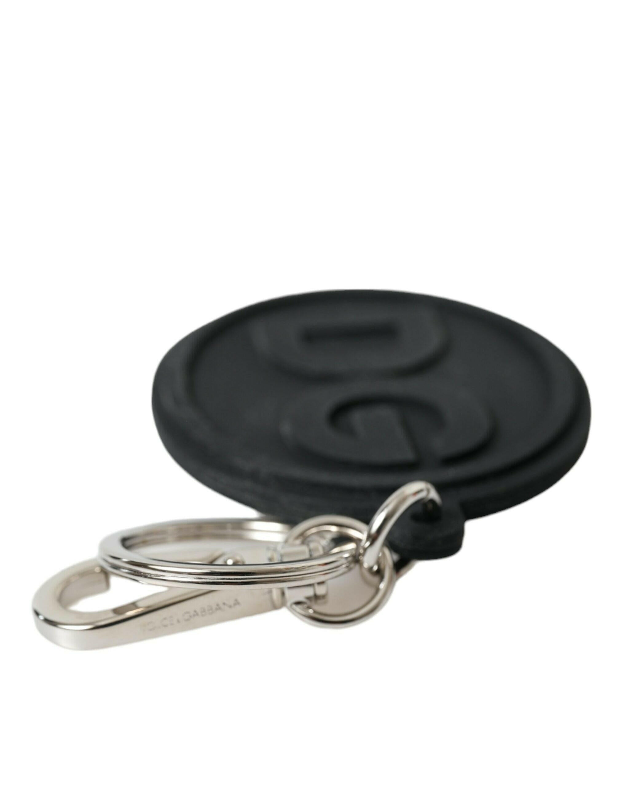 Dolce & Gabbana Black Rubber DG Logo Silver Brass Metal Keyring Keychain -   -  Dolce & Gabbana.