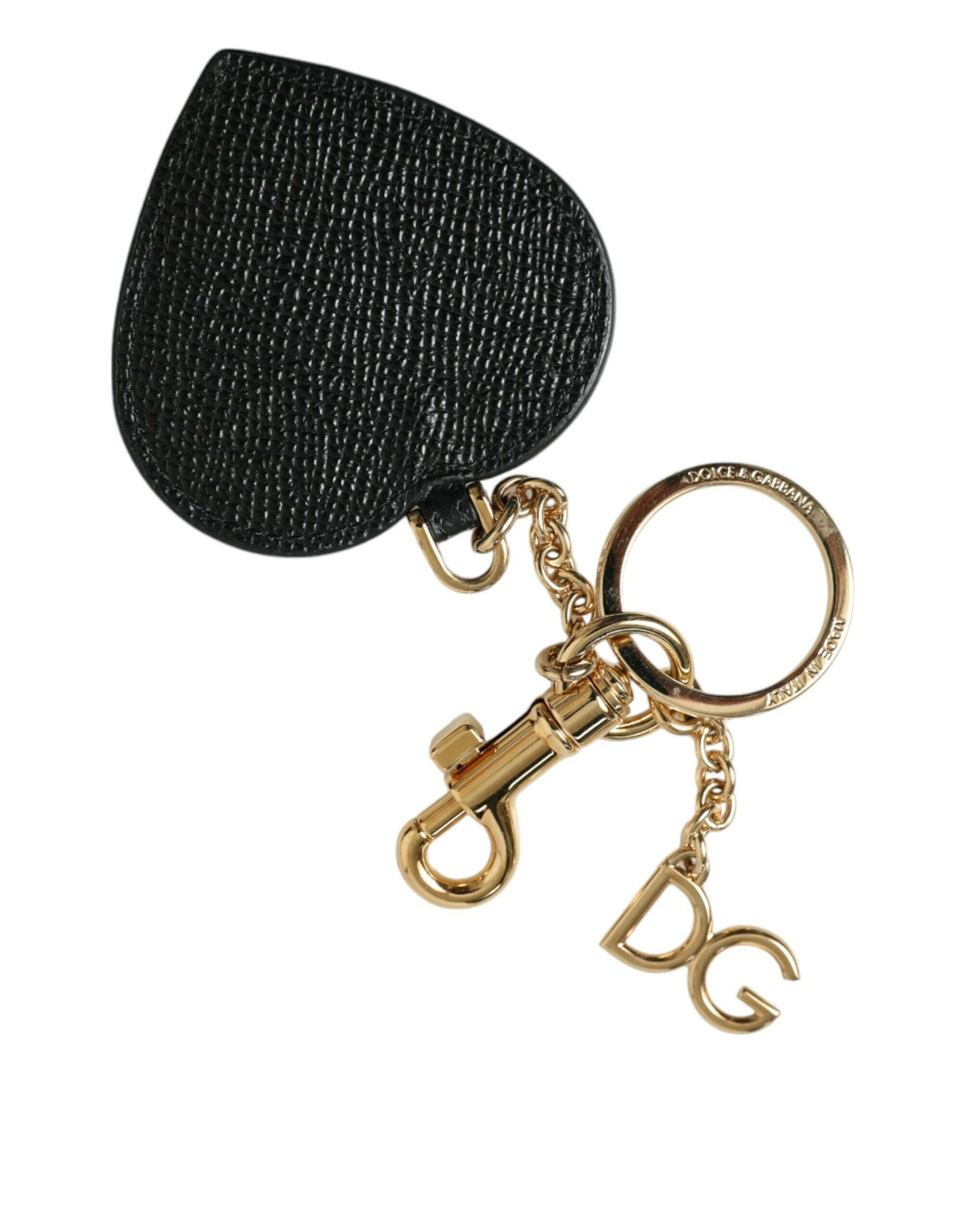 Dolce & Gabbana Pink Black Heart Leather Gold Tone Brass Keyring Keychain -   -  Dolce & Gabbana.