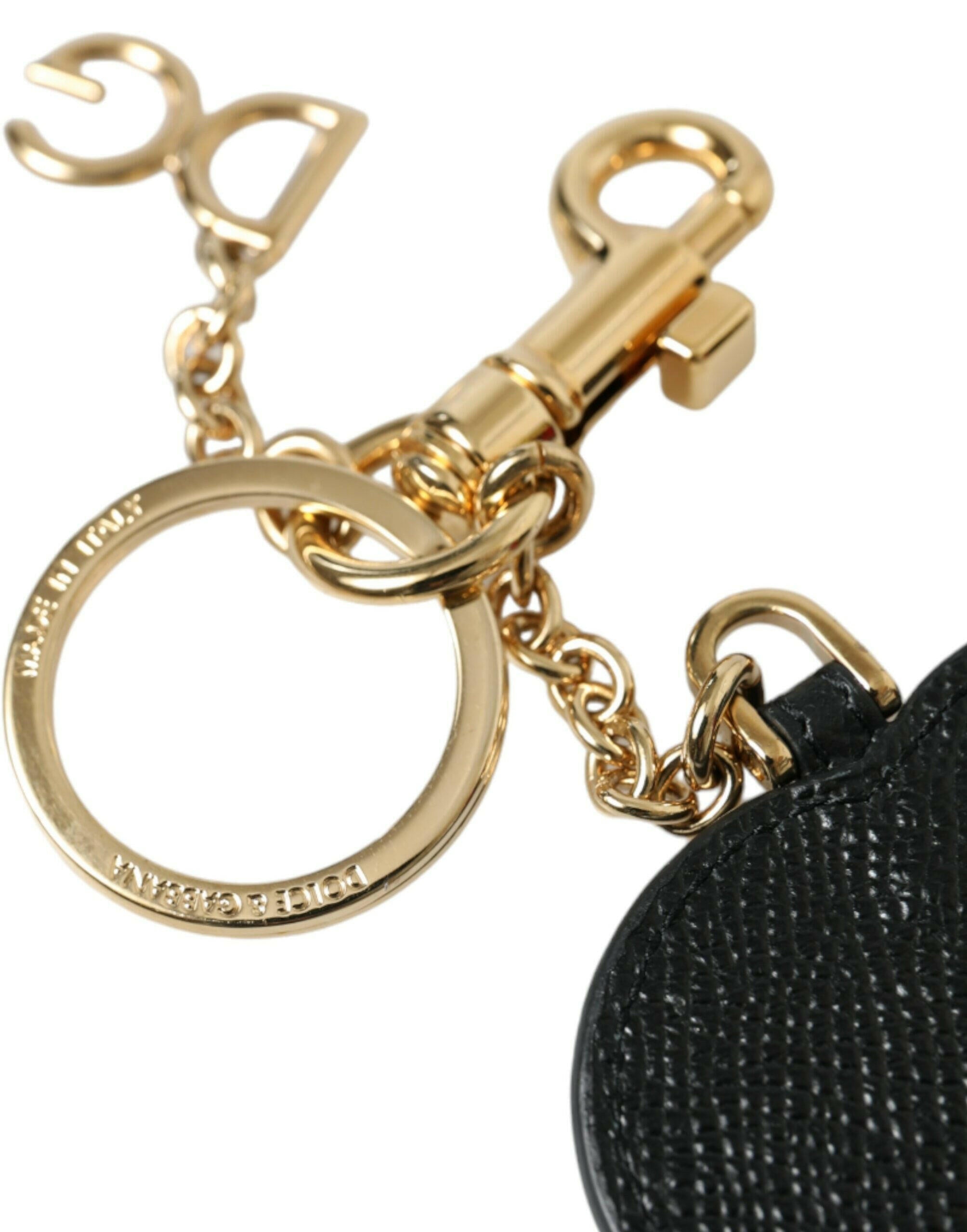 Dolce & Gabbana Pink Black Heart Leather Gold Tone Brass Keyring Keychain -   -  Dolce & Gabbana.