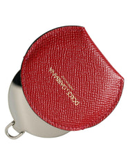 Dolce & Gabbana Red Calfskin Leather Round Logo Hand Mirror Holder -   -  Dolce & Gabbana.