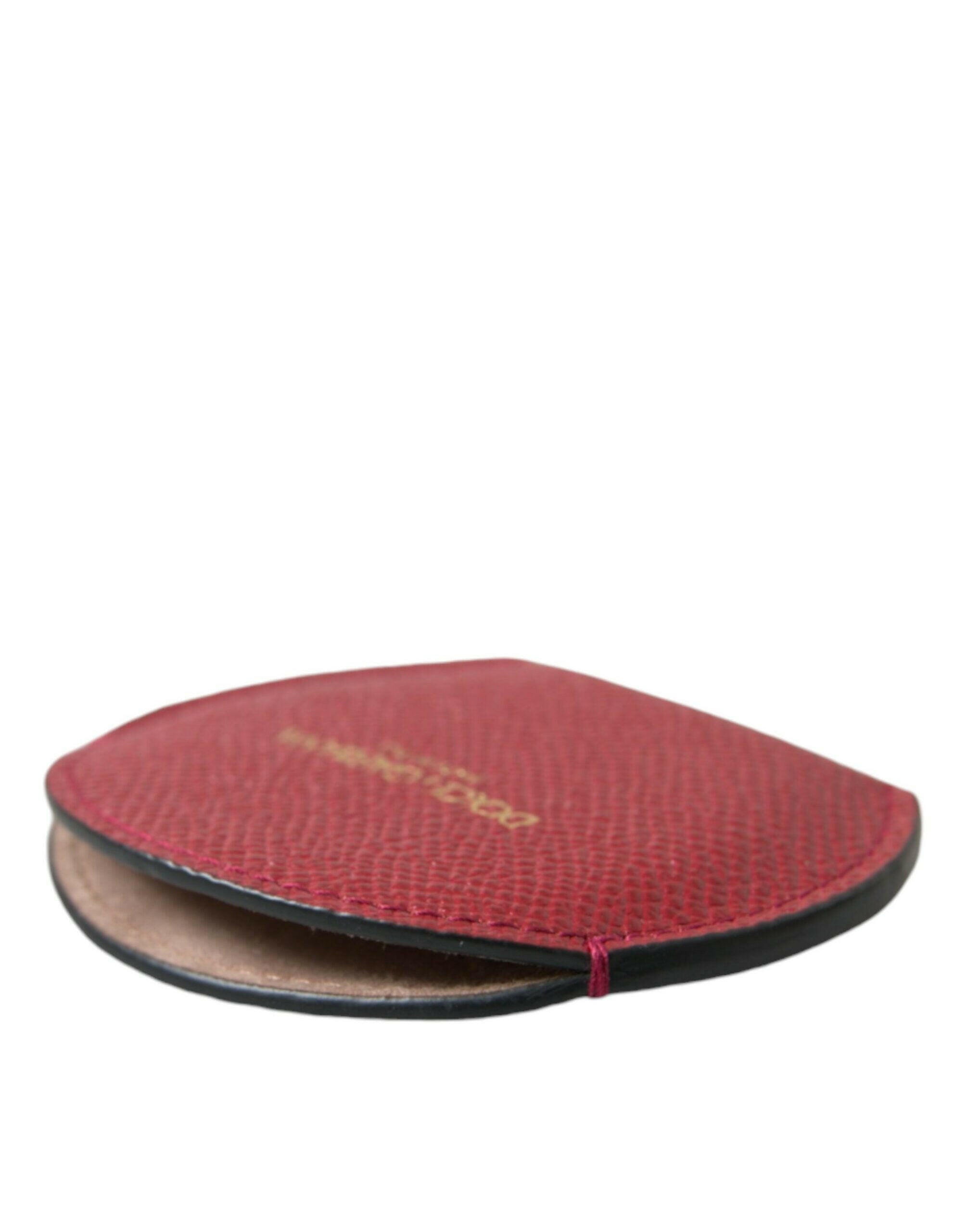 Dolce & Gabbana Red Calfskin Leather Round Logo Hand Mirror Holder -   -  Dolce & Gabbana.