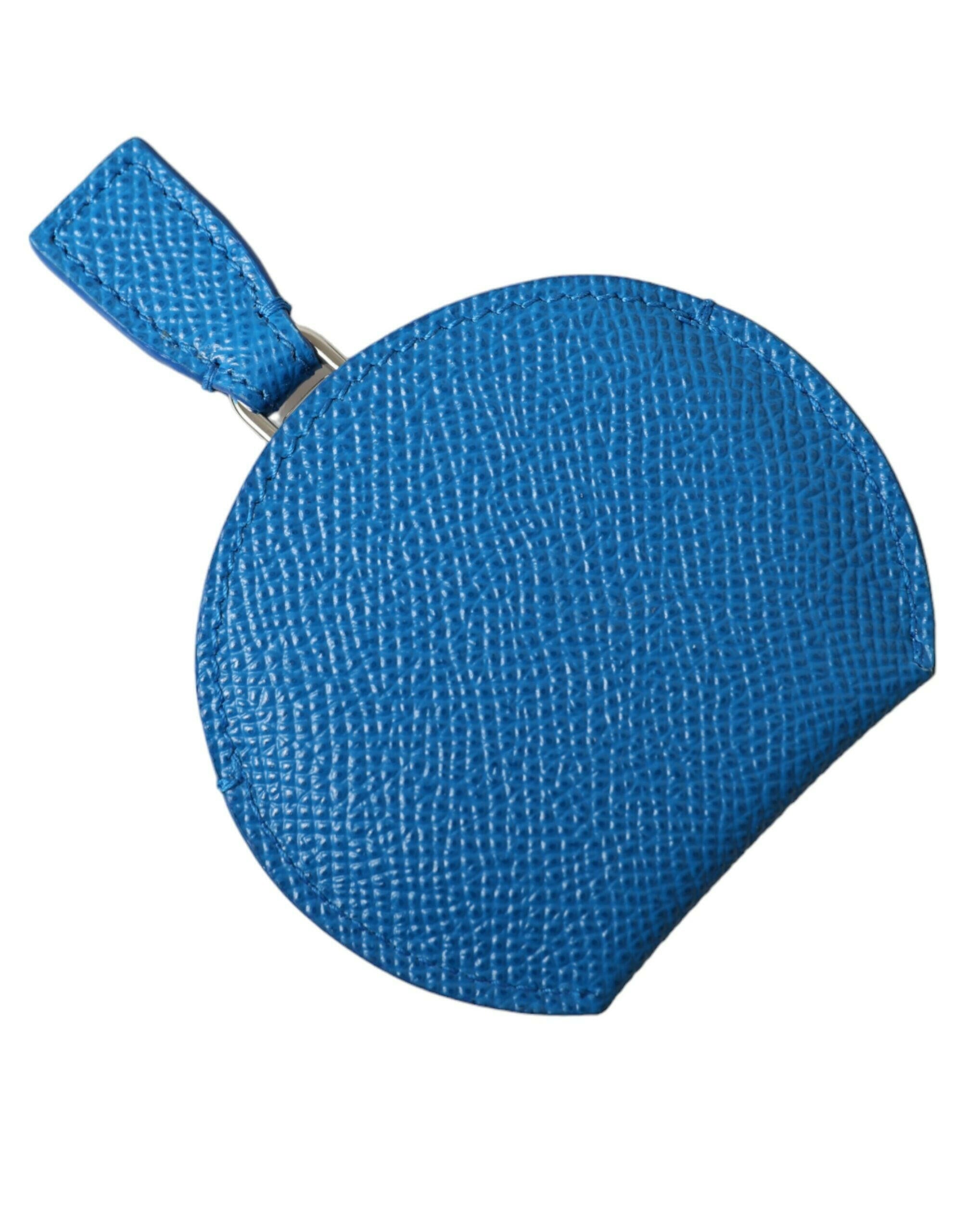 Dolce & Gabbana Blue Calfskin Leather Round Logo Hand Mirror Holder -   -  Dolce & Gabbana.