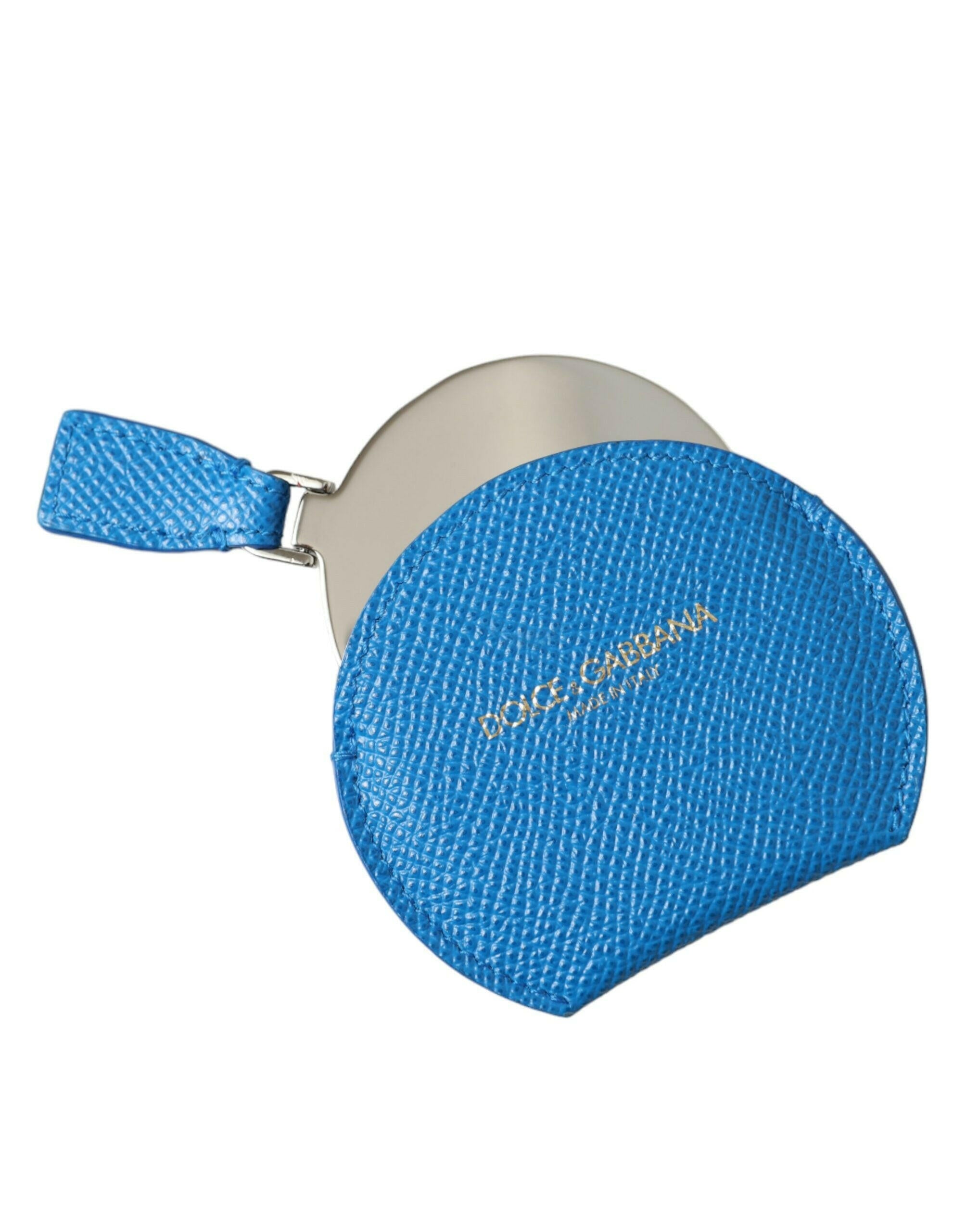 Dolce & Gabbana Blue Calfskin Leather Round Logo Hand Mirror Holder -   -  Dolce & Gabbana.