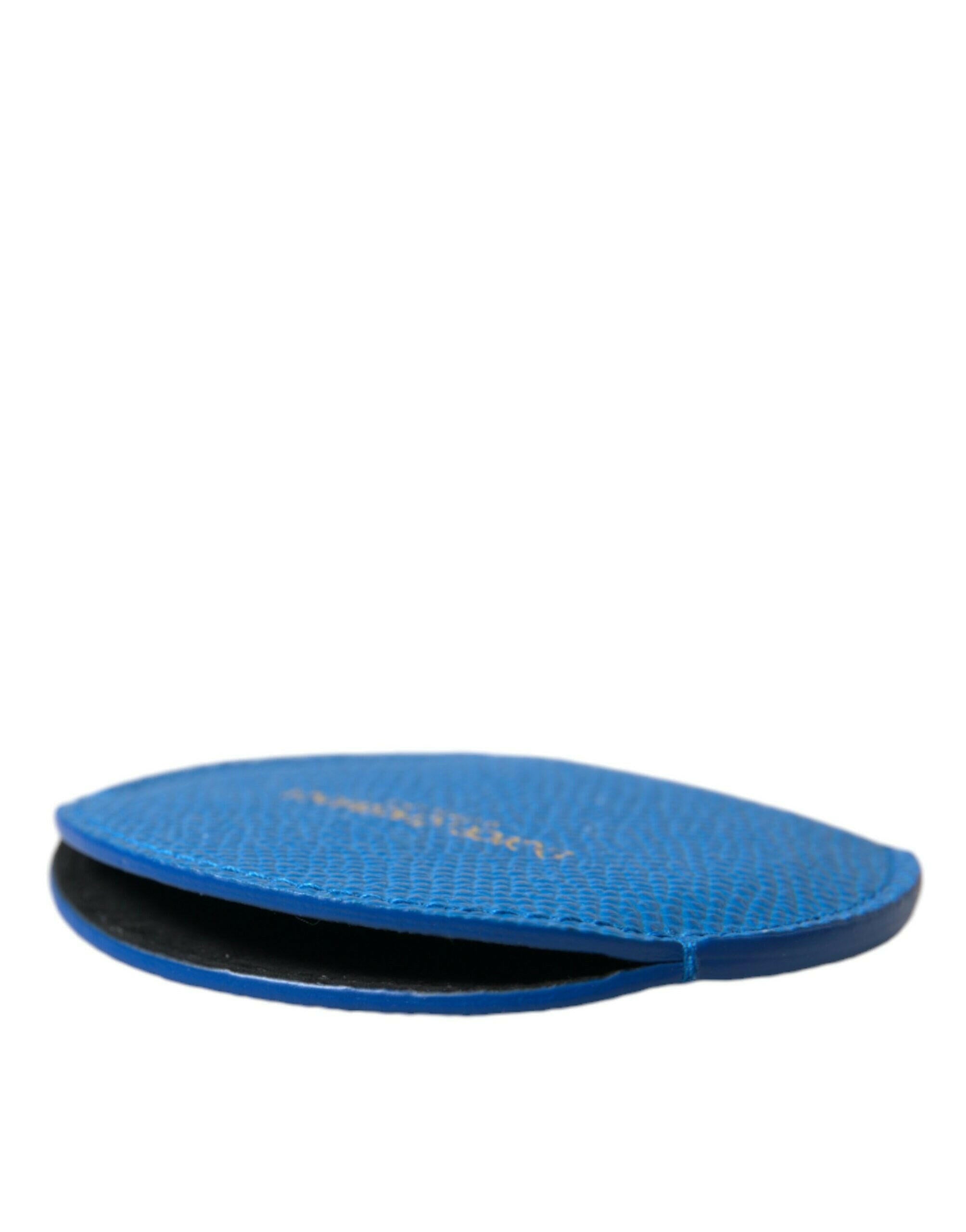 Dolce & Gabbana Blue Calfskin Leather Round Logo Hand Mirror Holder -   -  Dolce & Gabbana.
