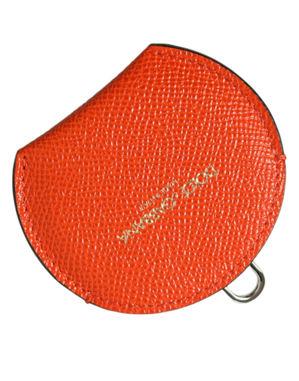Dolce & Gabbana Orange Calfskin Leather Round Logo Hand Mirror Holder -   -  Dolce & Gabbana.