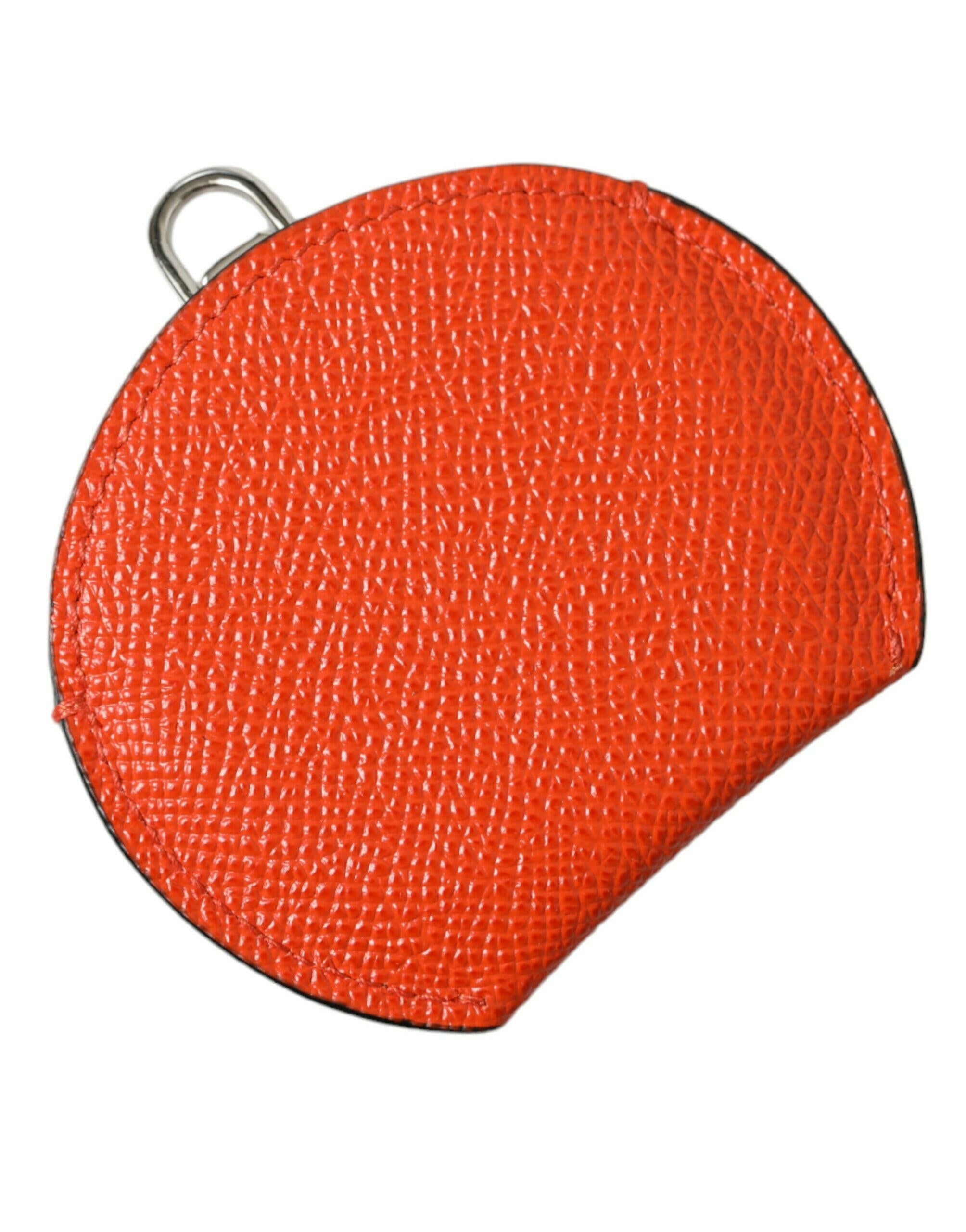 Dolce & Gabbana Orange Calfskin Leather Round Logo Hand Mirror Holder -   -  Dolce & Gabbana.