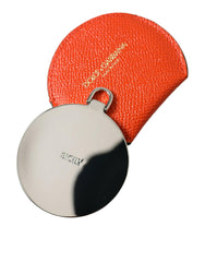 Dolce & Gabbana Orange Calfskin Leather Round Logo Hand Mirror Holder -   -  Dolce & Gabbana.
