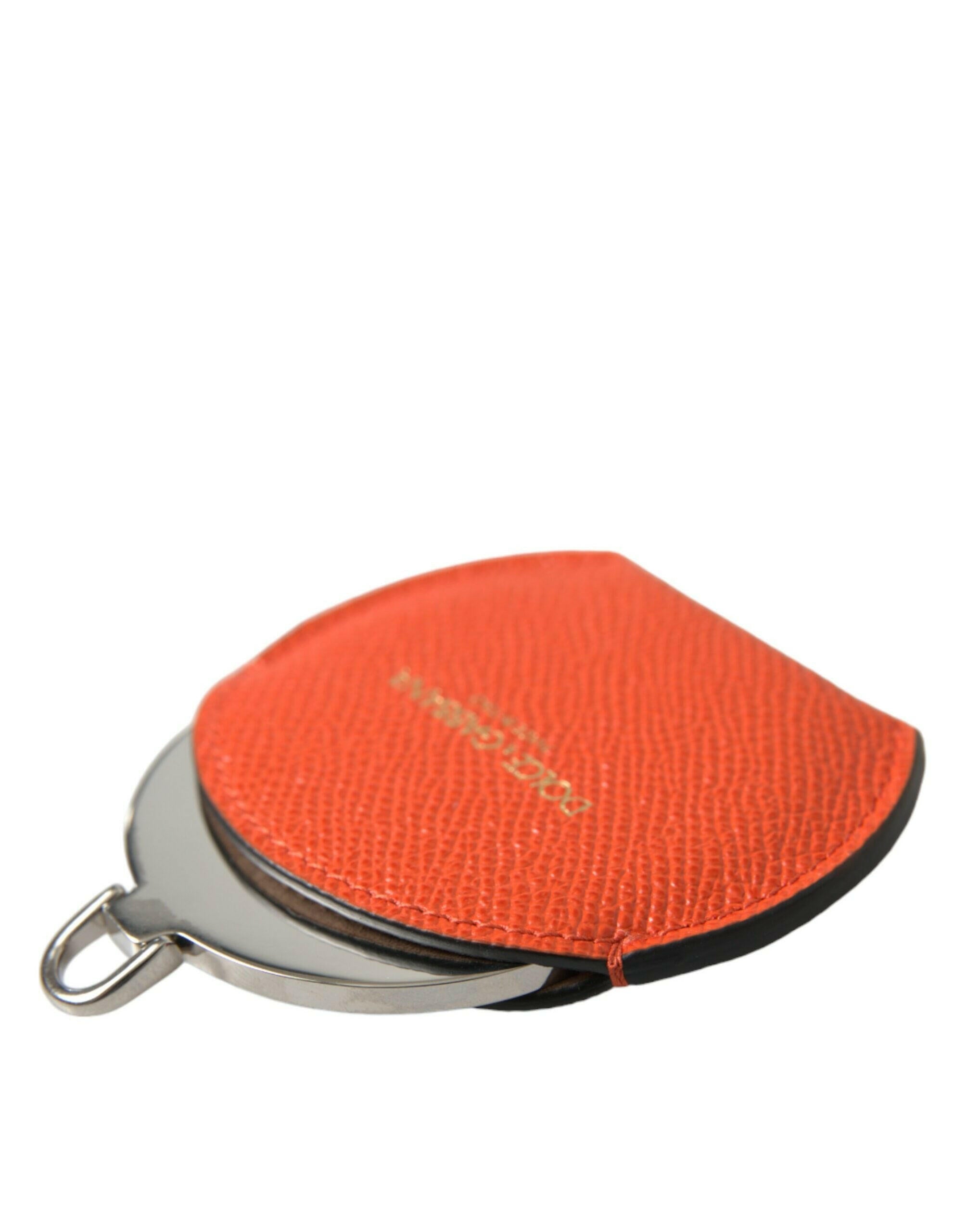 Dolce & Gabbana Orange Calfskin Leather Round Logo Hand Mirror Holder -   -  Dolce & Gabbana.