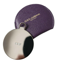 Dolce & Gabbana Purple Calfskin Leather Round Logo Hand Mirror Holder -   -  Dolce & Gabbana.