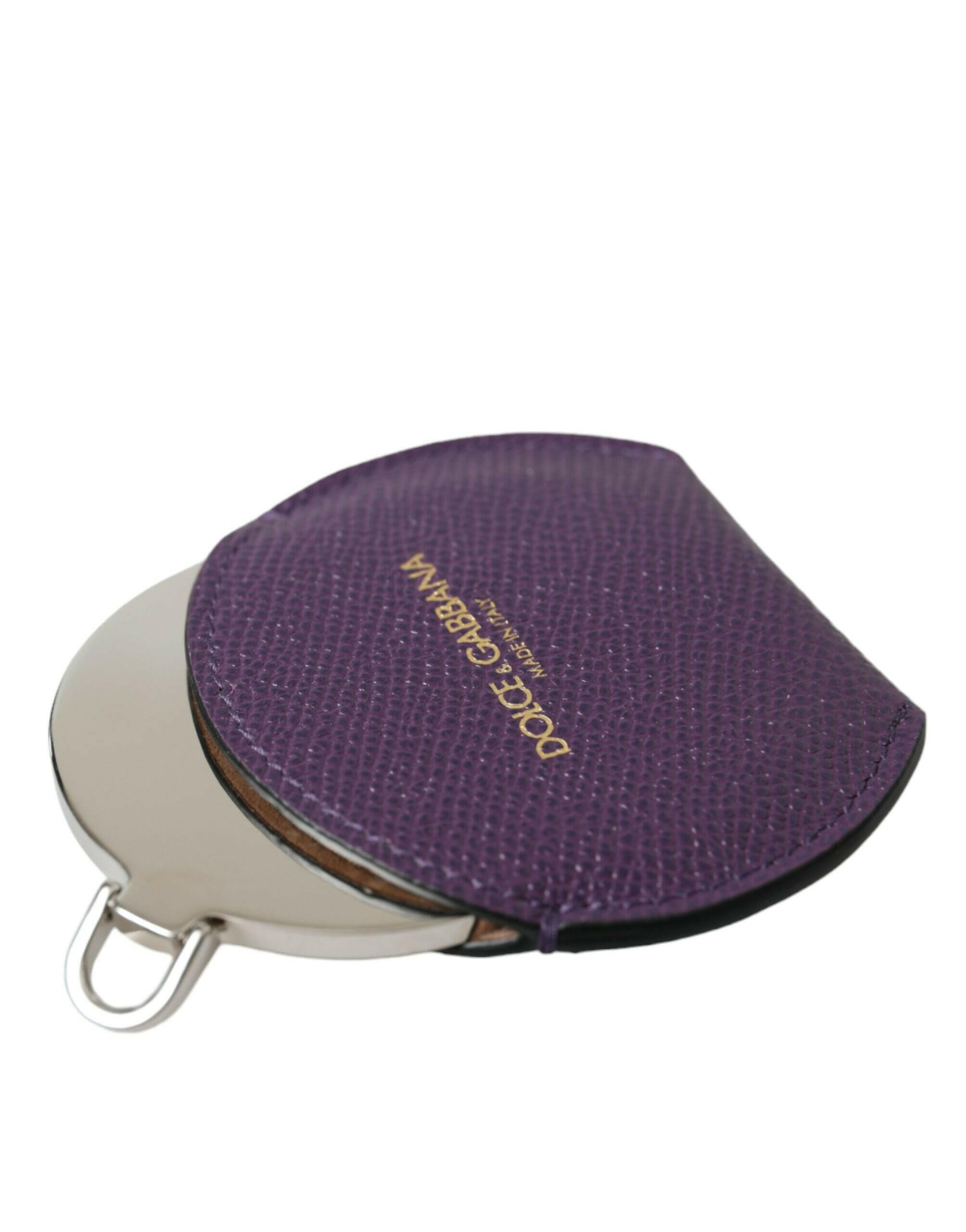 Dolce & Gabbana Purple Calfskin Leather Round Logo Hand Mirror Holder -   -  Dolce & Gabbana.