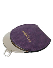 Dolce & Gabbana Purple Calfskin Leather Round Logo Hand Mirror Holder -   -  Dolce & Gabbana.