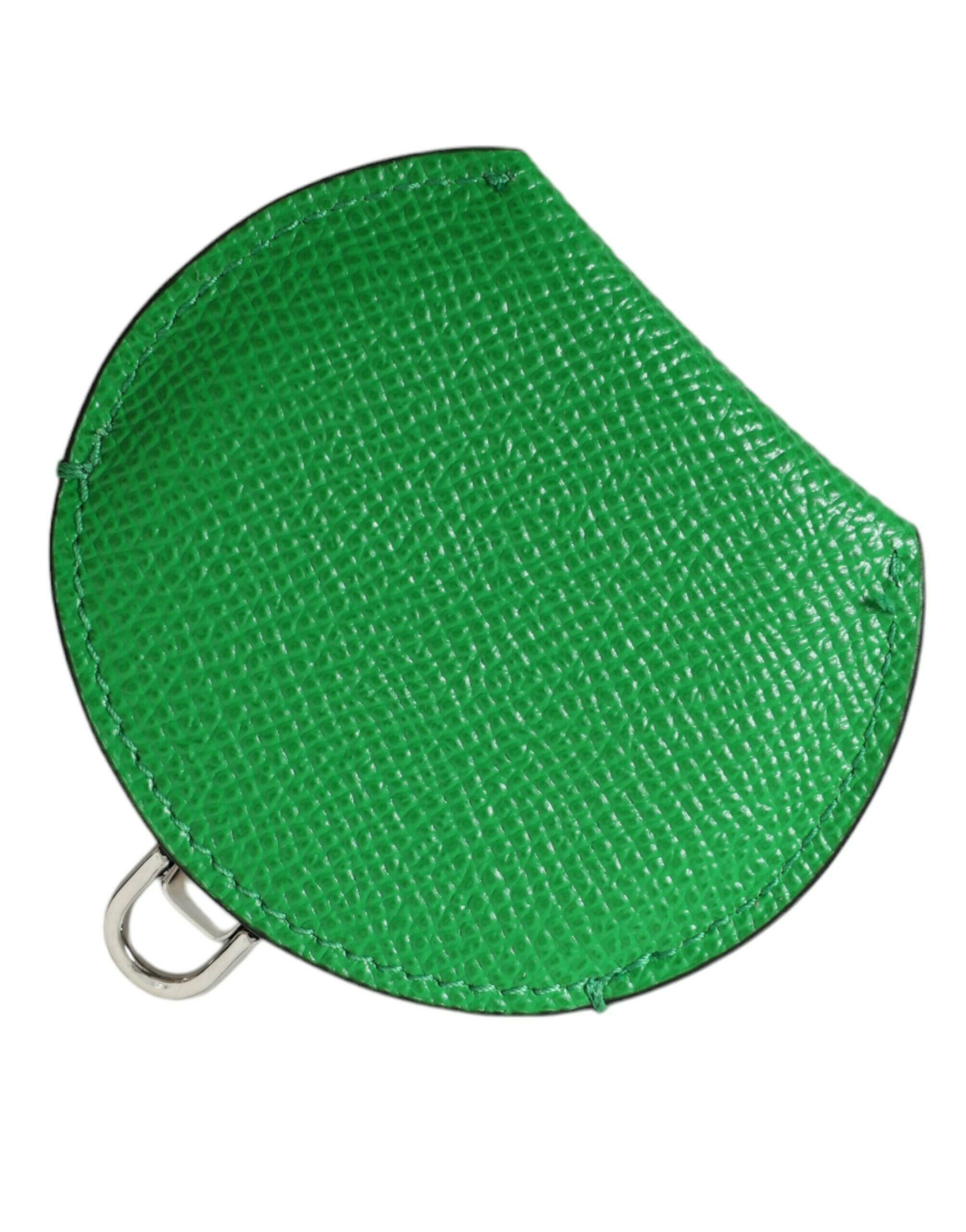 Dolce & Gabbana Green Calfskin Leather Round Logo Hand Mirror Holder -   -  Dolce & Gabbana.