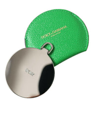 Dolce & Gabbana Green Calfskin Leather Round Logo Hand Mirror Holder -   -  Dolce & Gabbana.