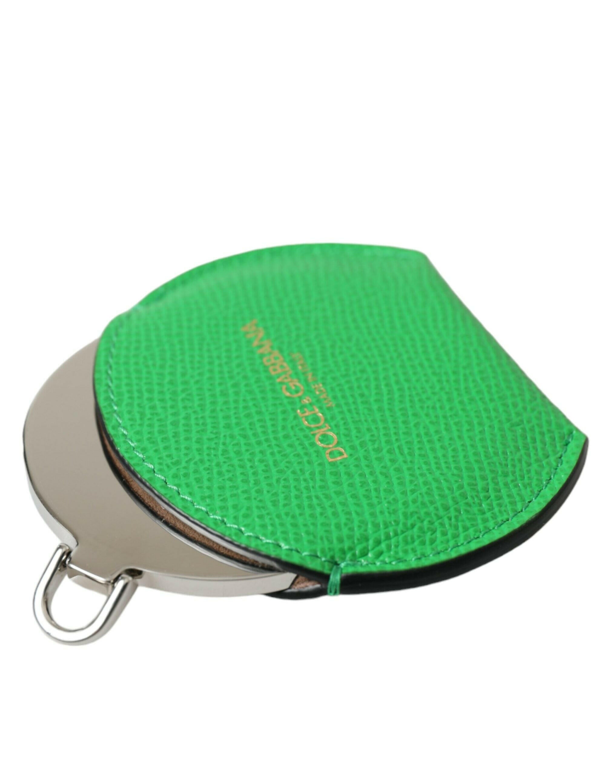 Dolce & Gabbana Green Calfskin Leather Round Logo Hand Mirror Holder -   -  Dolce & Gabbana.