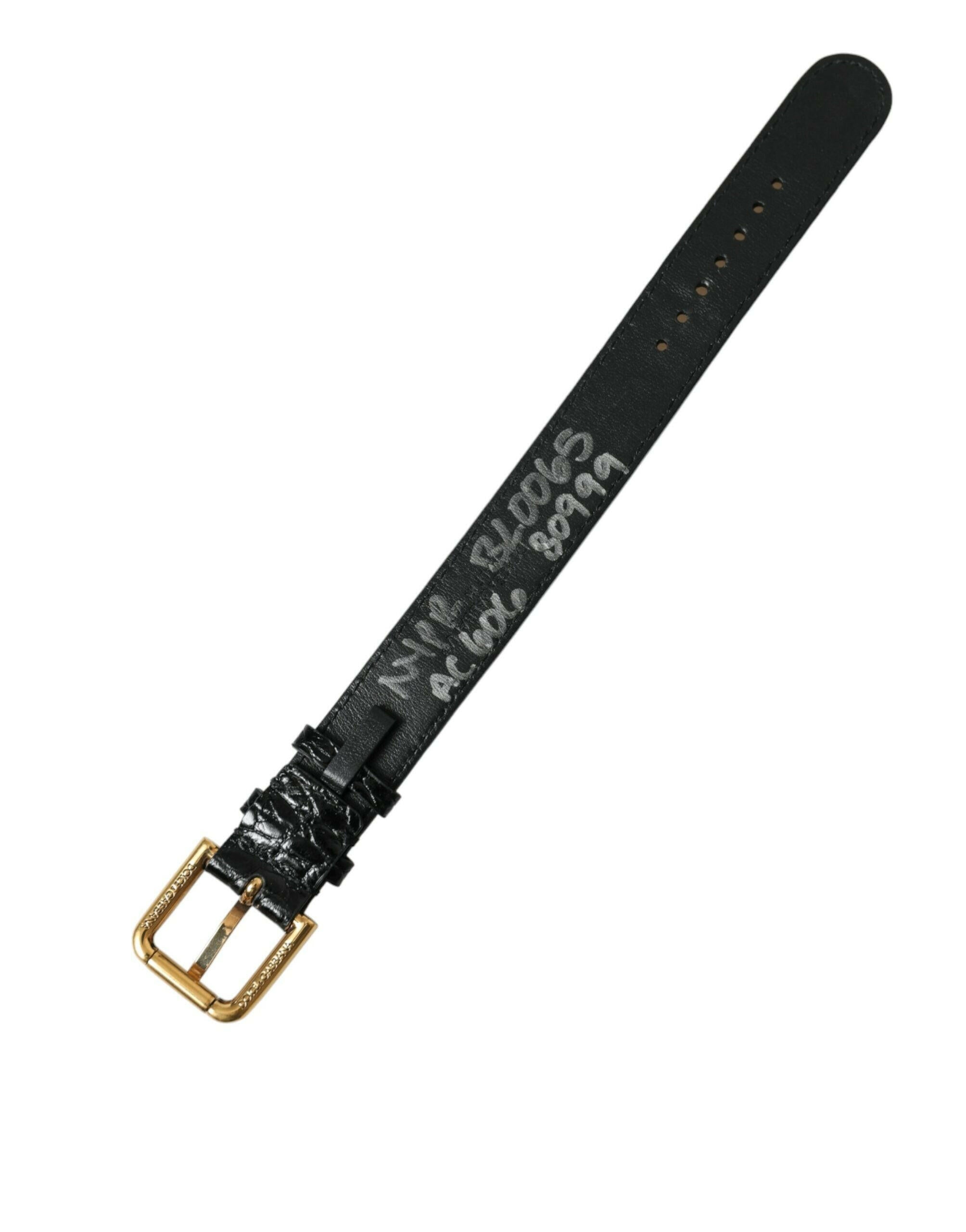 Dolce & Gabbana Black Textured Leather Gold Tone Metal Buckle Armband -   -  Dolce & Gabbana.