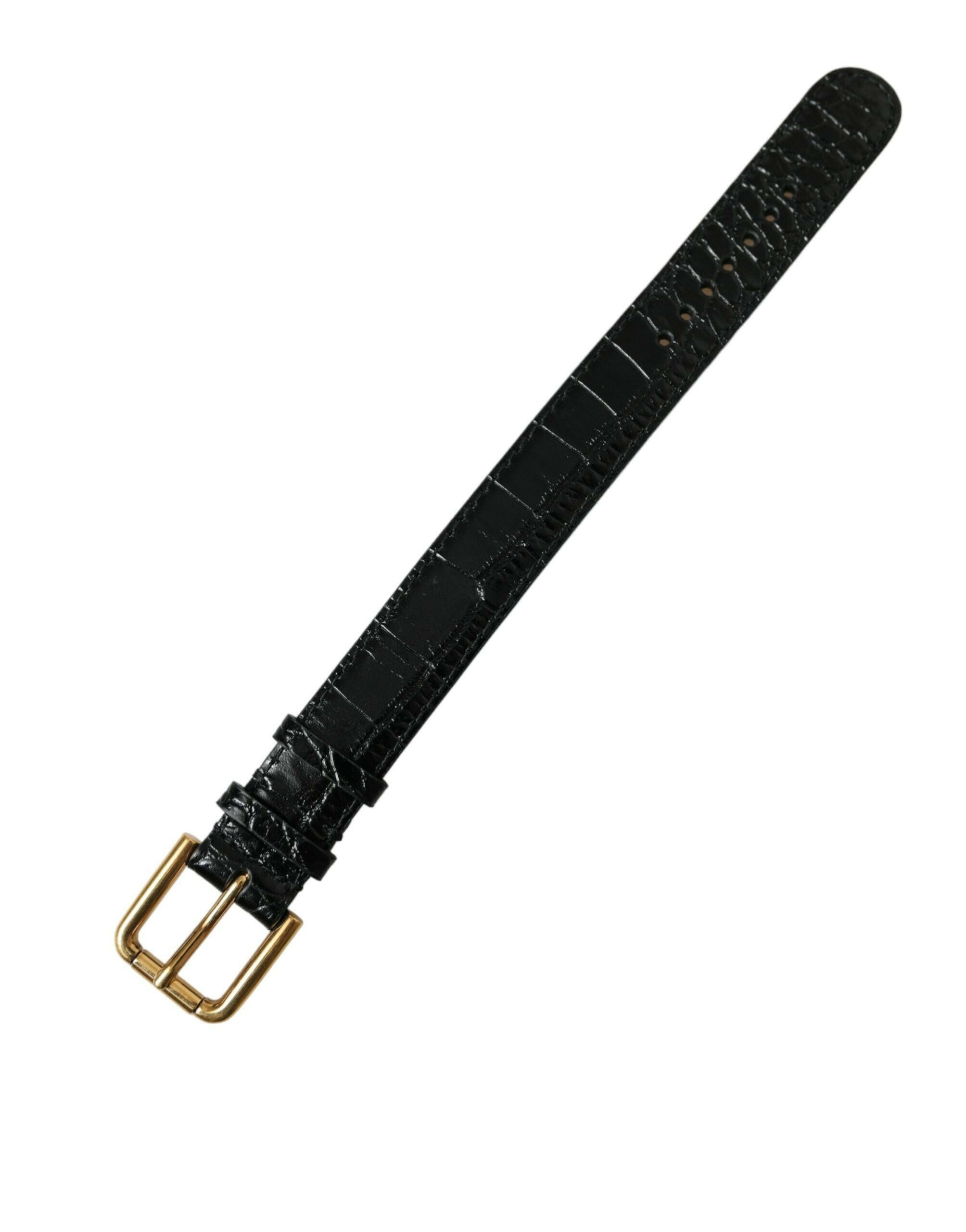 Dolce & Gabbana Black Textured Leather Gold Tone Metal Buckle Armband -   -  Dolce & Gabbana.