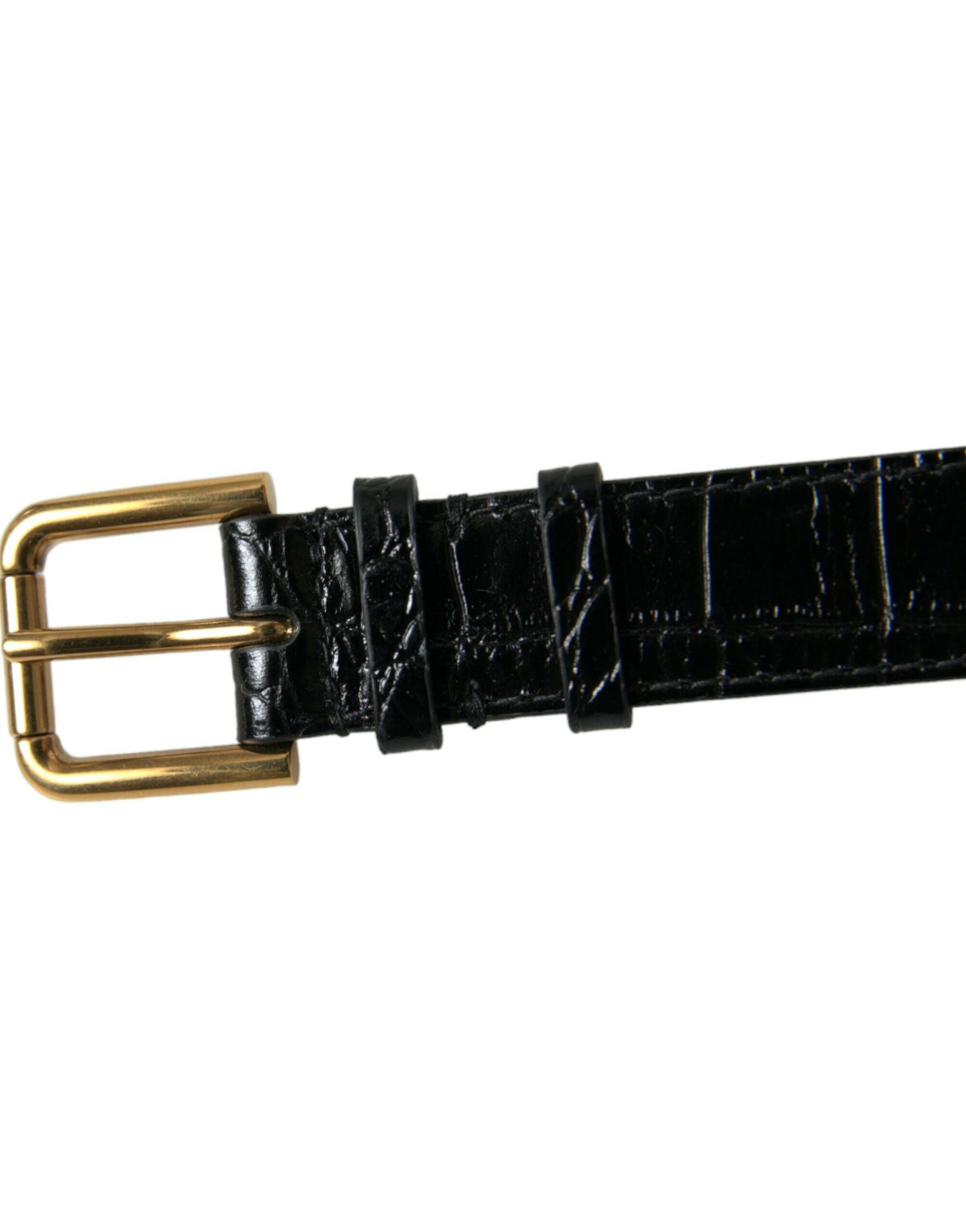 Dolce & Gabbana Black Textured Leather Gold Tone Metal Buckle Armband -   -  Dolce & Gabbana.