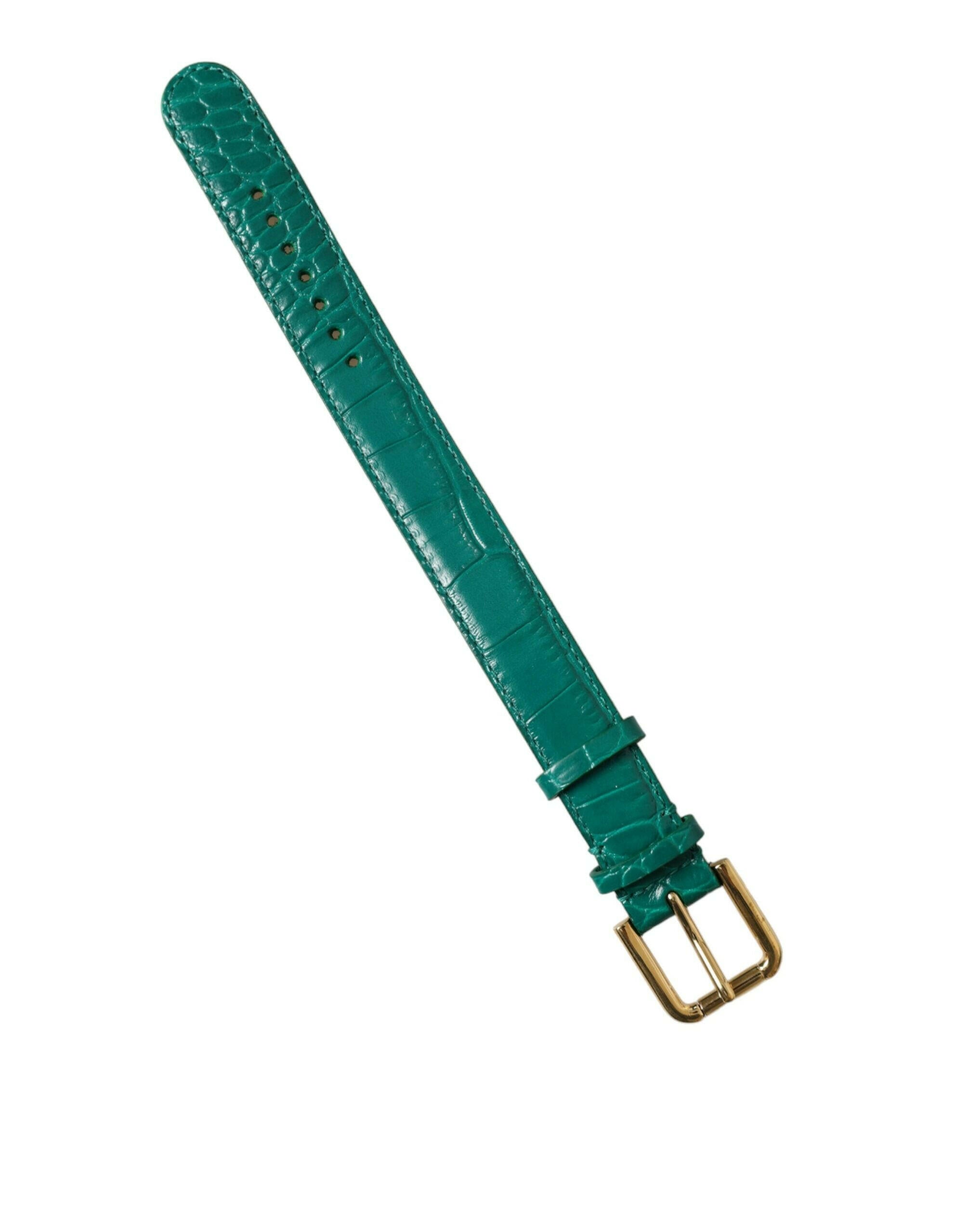 Dolce & Gabbana Green Textured Leather Gold Tone Metal Buckle Neckband -   -  Dolce & Gabbana.