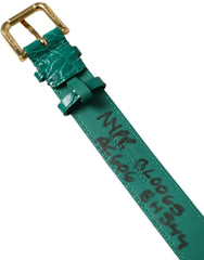 Dolce & Gabbana Green Textured Leather Gold Tone Metal Buckle Neckband -   -  Dolce & Gabbana.