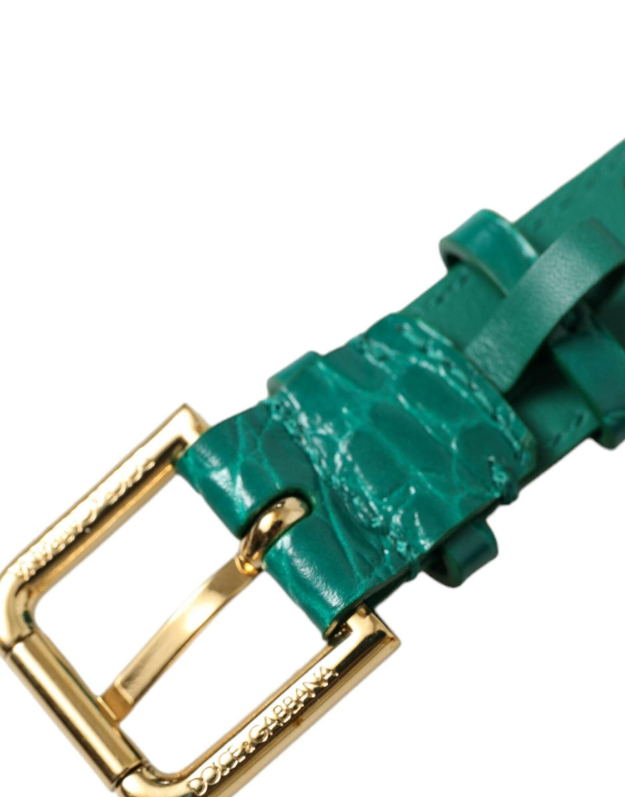 Dolce & Gabbana Green Textured Leather Gold Tone Metal Buckle Neckband -   -  Dolce & Gabbana.