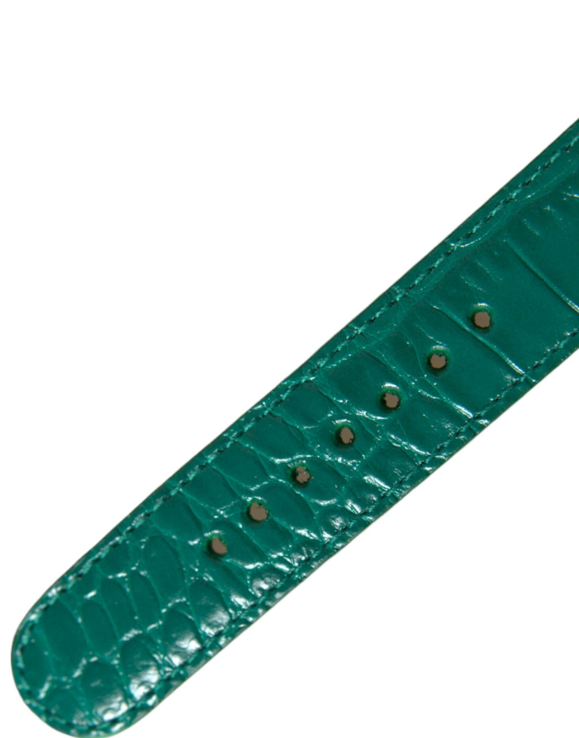 Dolce & Gabbana Green Textured Leather Gold Tone Metal Buckle Neckband -   -  Dolce & Gabbana.