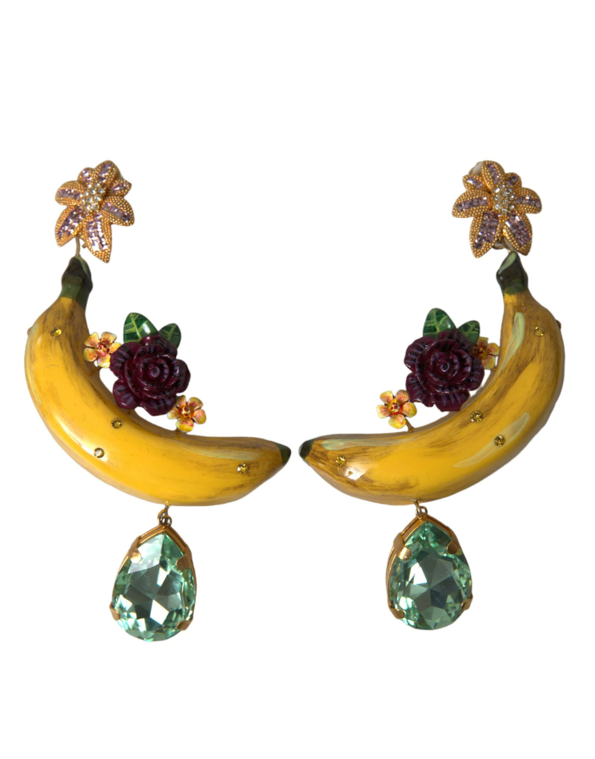 Dolce & Gabbana Gold Brass Crystal Banana Clip-on Jewelry Dangling Earrings -   -  Dolce & Gabbana.