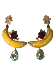 Dolce & Gabbana Gold Brass Crystal Banana Clip-on Jewelry Dangling Earrings -   -  Dolce & Gabbana.