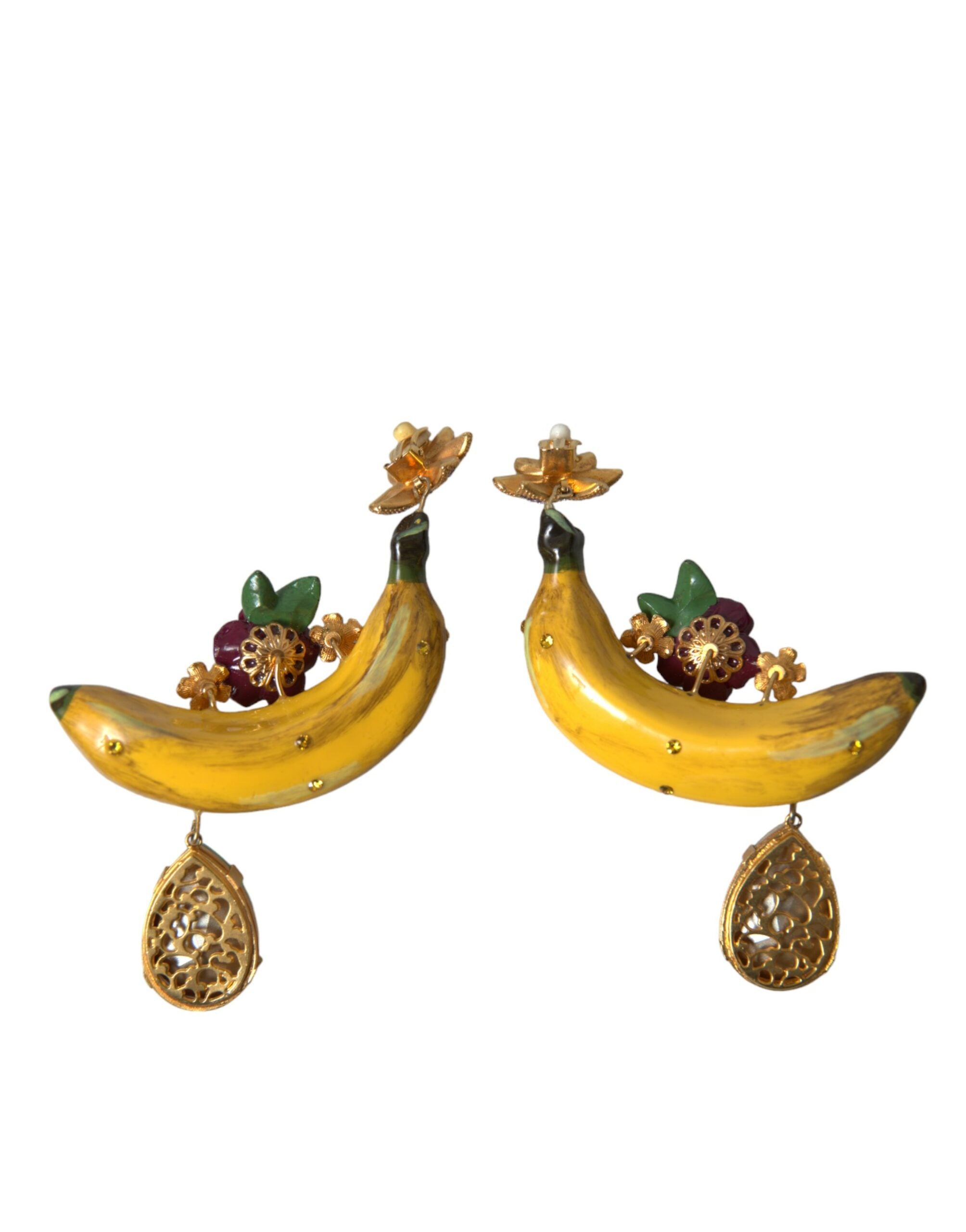 Dolce & Gabbana Gold Brass Crystal Banana Clip-on Jewelry Dangling Earrings -   -  Dolce & Gabbana.