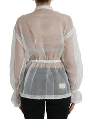 Dolce & Gabbana White Silk Long Sleeves Ascot Collar Top -   -  Dolce & Gabbana.