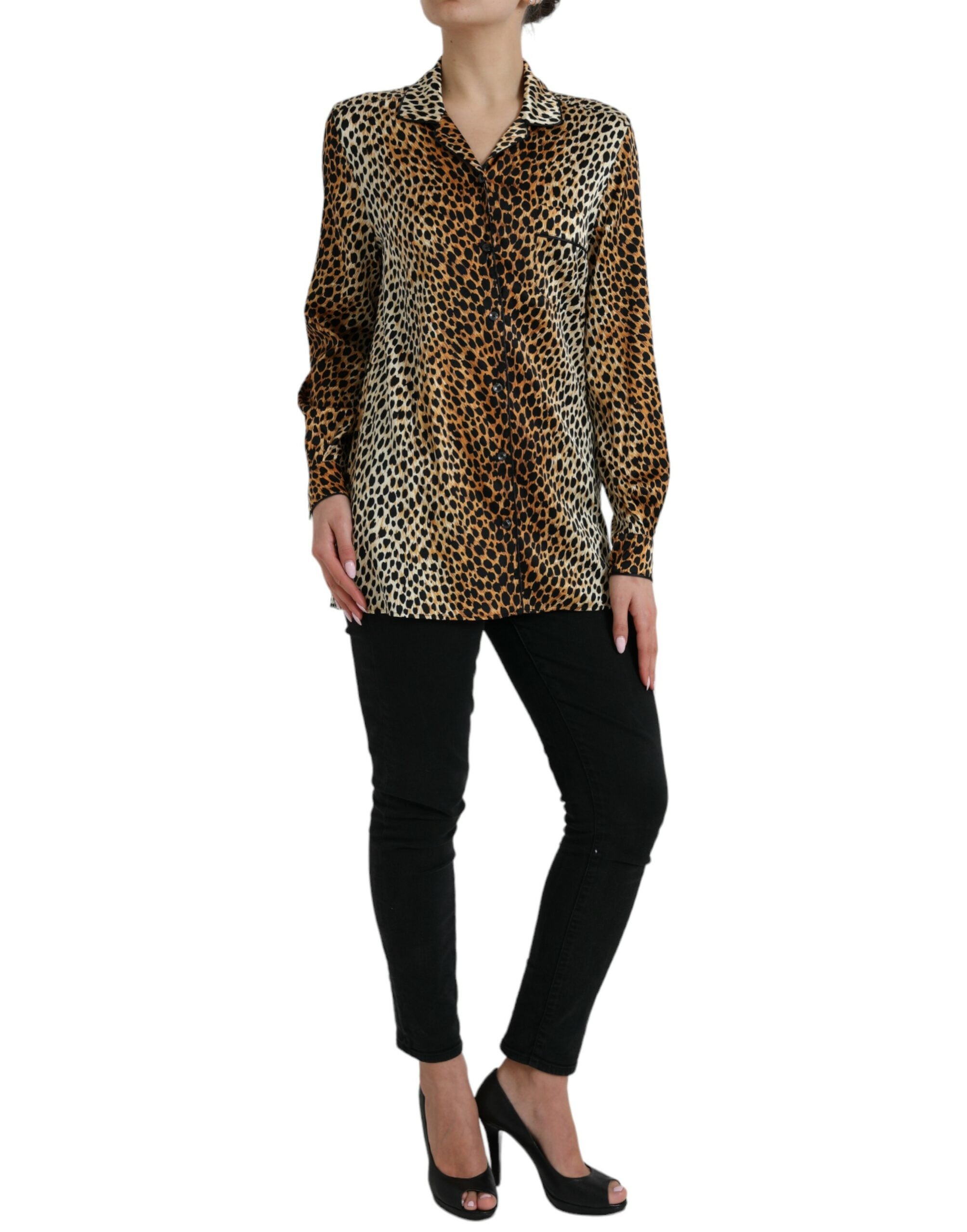 Dolce & Gabbana Brown Leopard Print Long Sleeves Blouse Top -   -  Dolce & Gabbana.