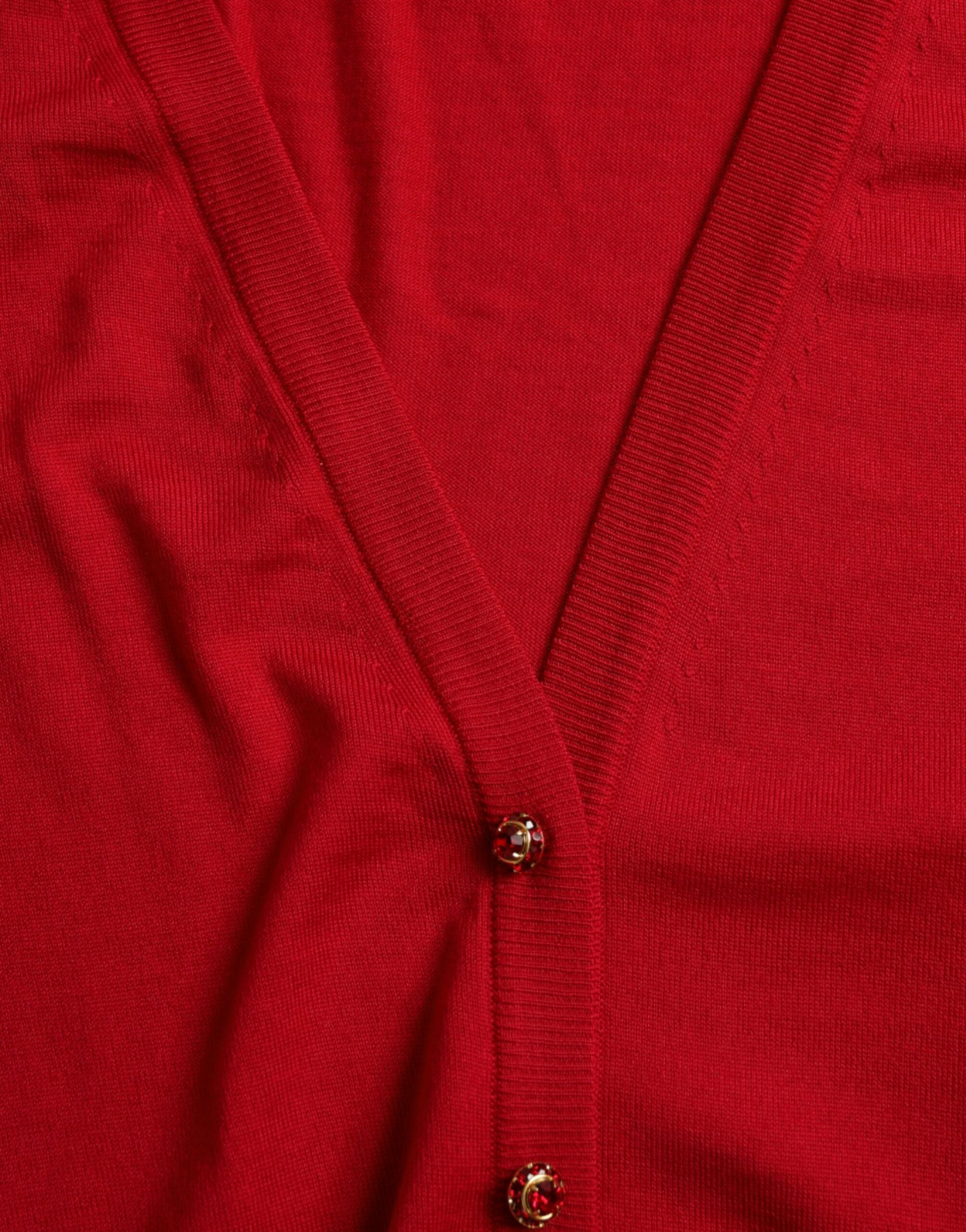Dolce & Gabbana Red Wool V-neck Buttoned Cardigan Sweater -   -  Dolce & Gabbana.