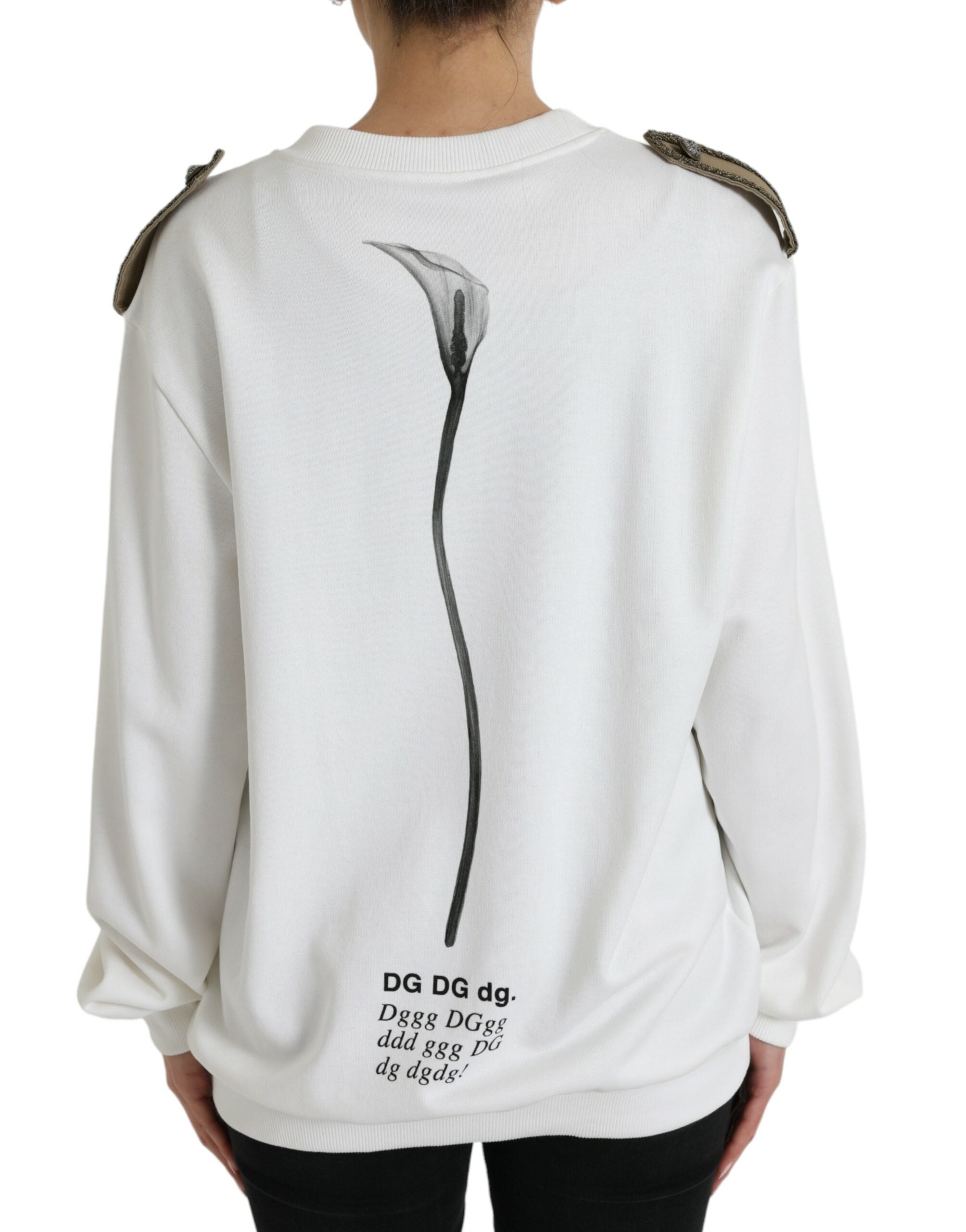 Dolce & Gabbana White Floral Cotton Crew Neck Pullover Sweater -   -  Dolce & Gabbana.