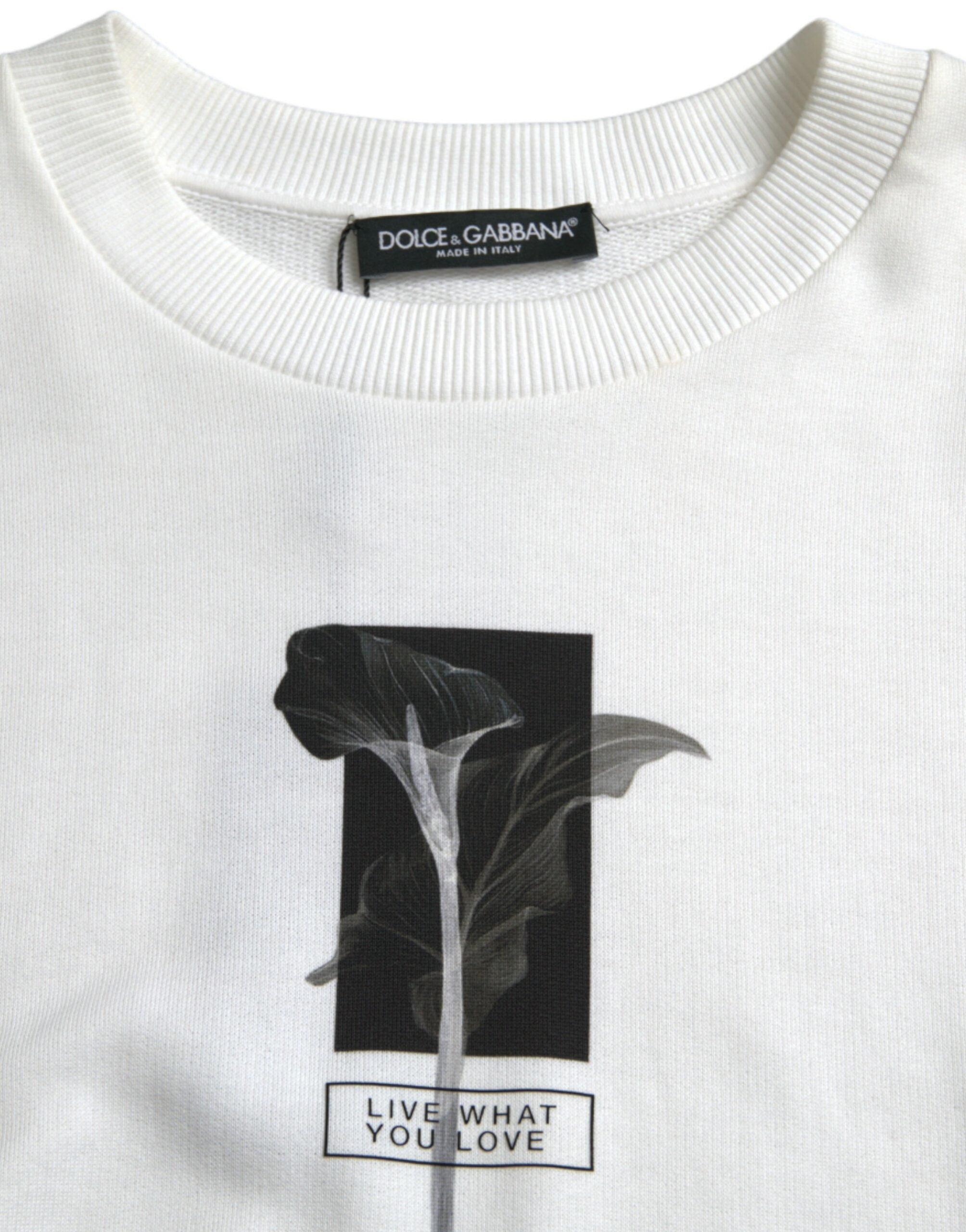 Dolce & Gabbana White Floral Cotton Crew Neck Pullover Sweater -   -  Dolce & Gabbana.