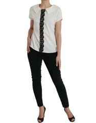 Dolce & Gabbana Off White Silk Lace Trim Short Sleeves Top -   -  Dolce & Gabbana.