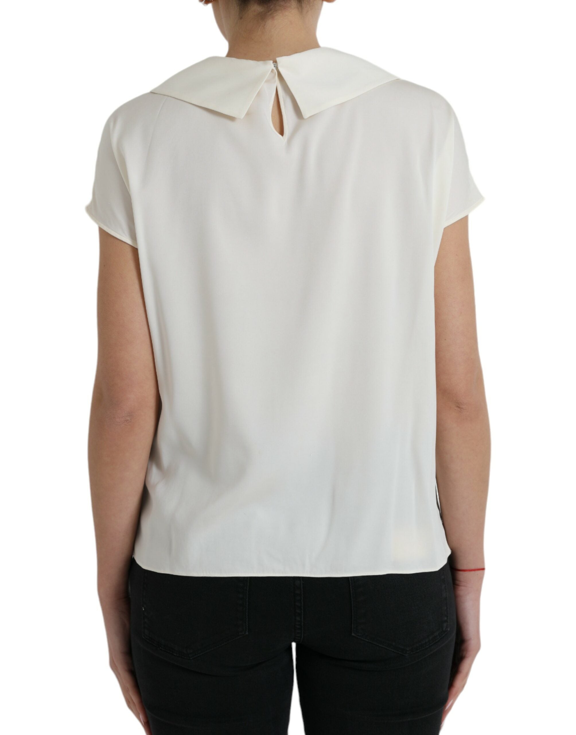 Dolce & Gabbana Off White Silk Lace Trim Short Sleeves Top -   -  Dolce & Gabbana.