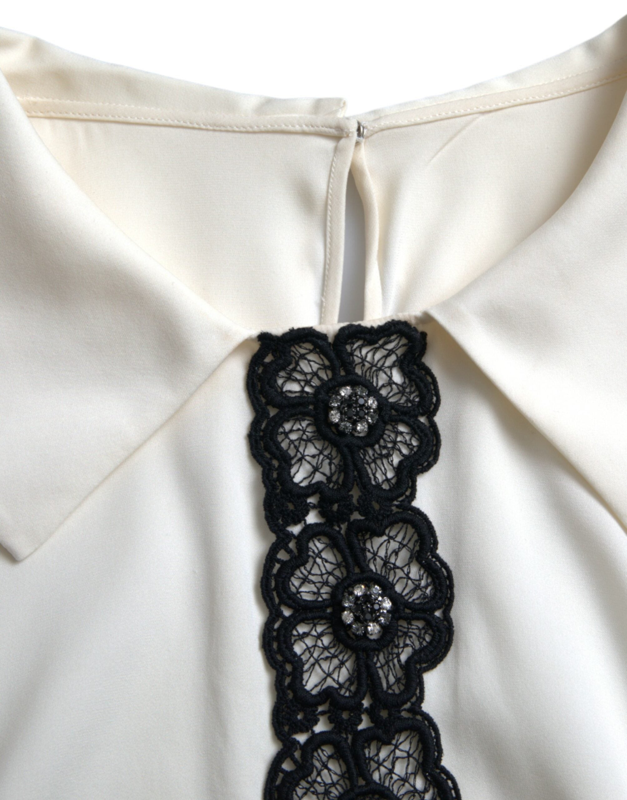 Dolce & Gabbana Off White Silk Lace Trim Short Sleeves Top -   -  Dolce & Gabbana.
