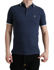 Dolce & Gabbana Blue Crown Patch Cotton Collared Men Polo T-shirt -   -  Dolce & Gabbana.