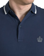 Dolce & Gabbana Blue Crown Patch Cotton Collared Men Polo T-shirt -   -  Dolce & Gabbana.