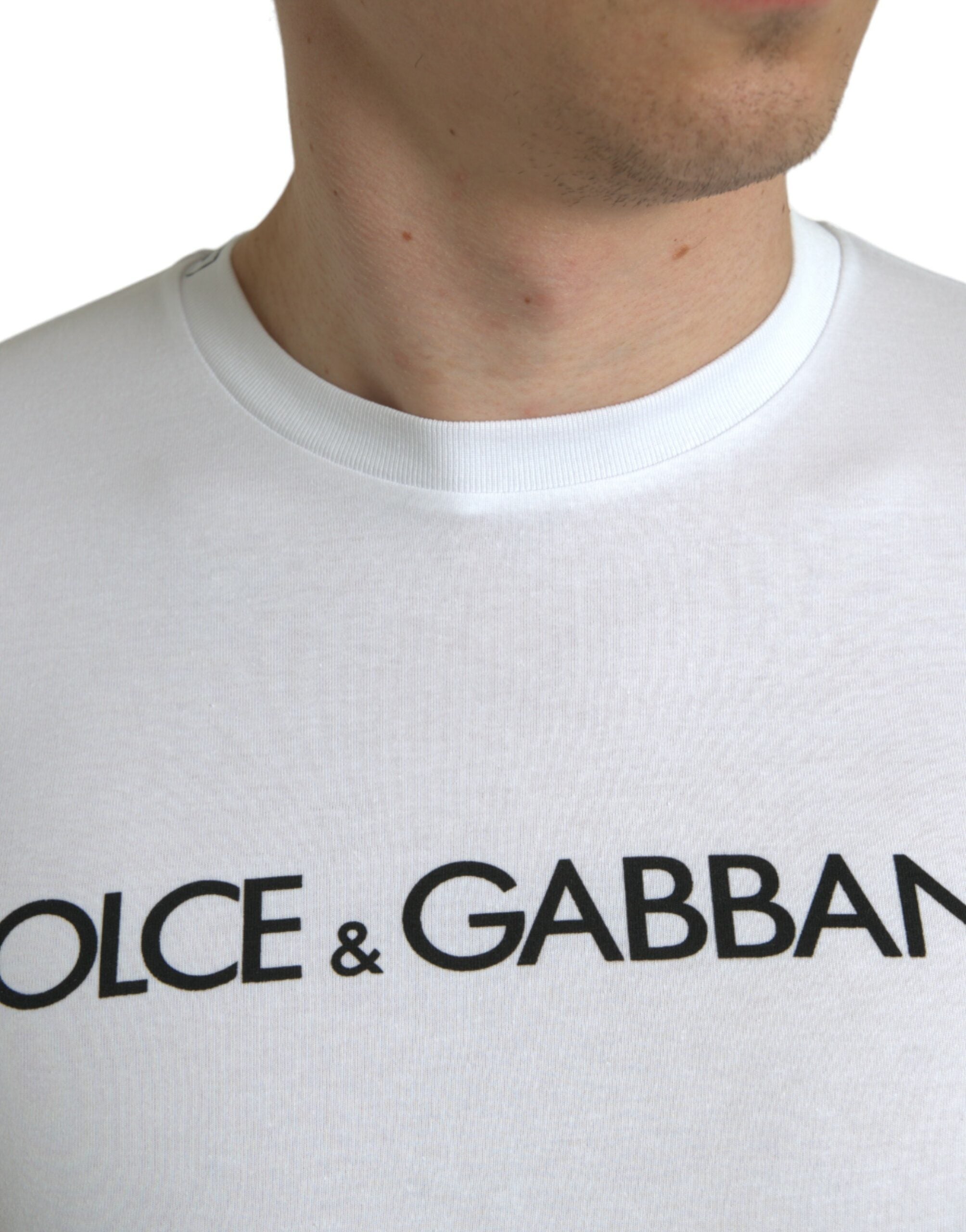 Dolce & Gabbana White Logo Print Cotton Crew Neck T-shirt -   -  Dolce & Gabbana.