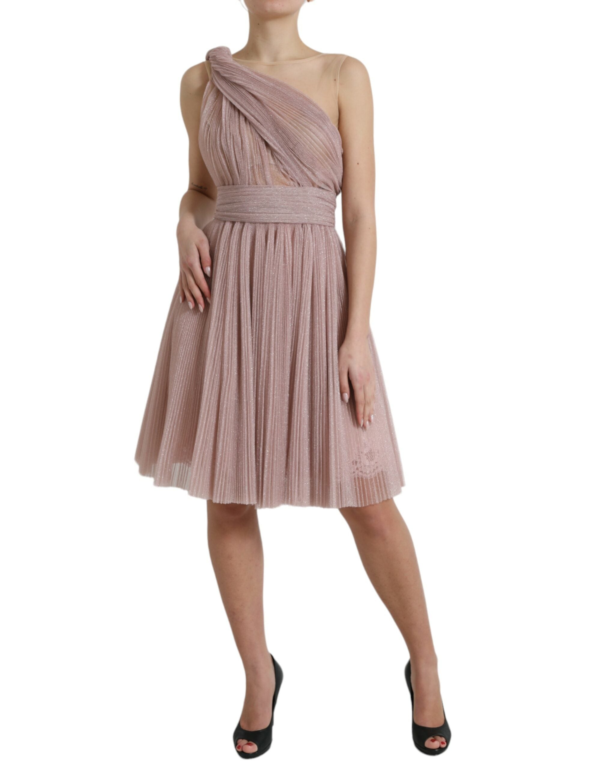 Dolce & Gabbana Light Lilac Pleated Lame Tulle One Shoulder Dress -   -  Dolce & Gabbana.