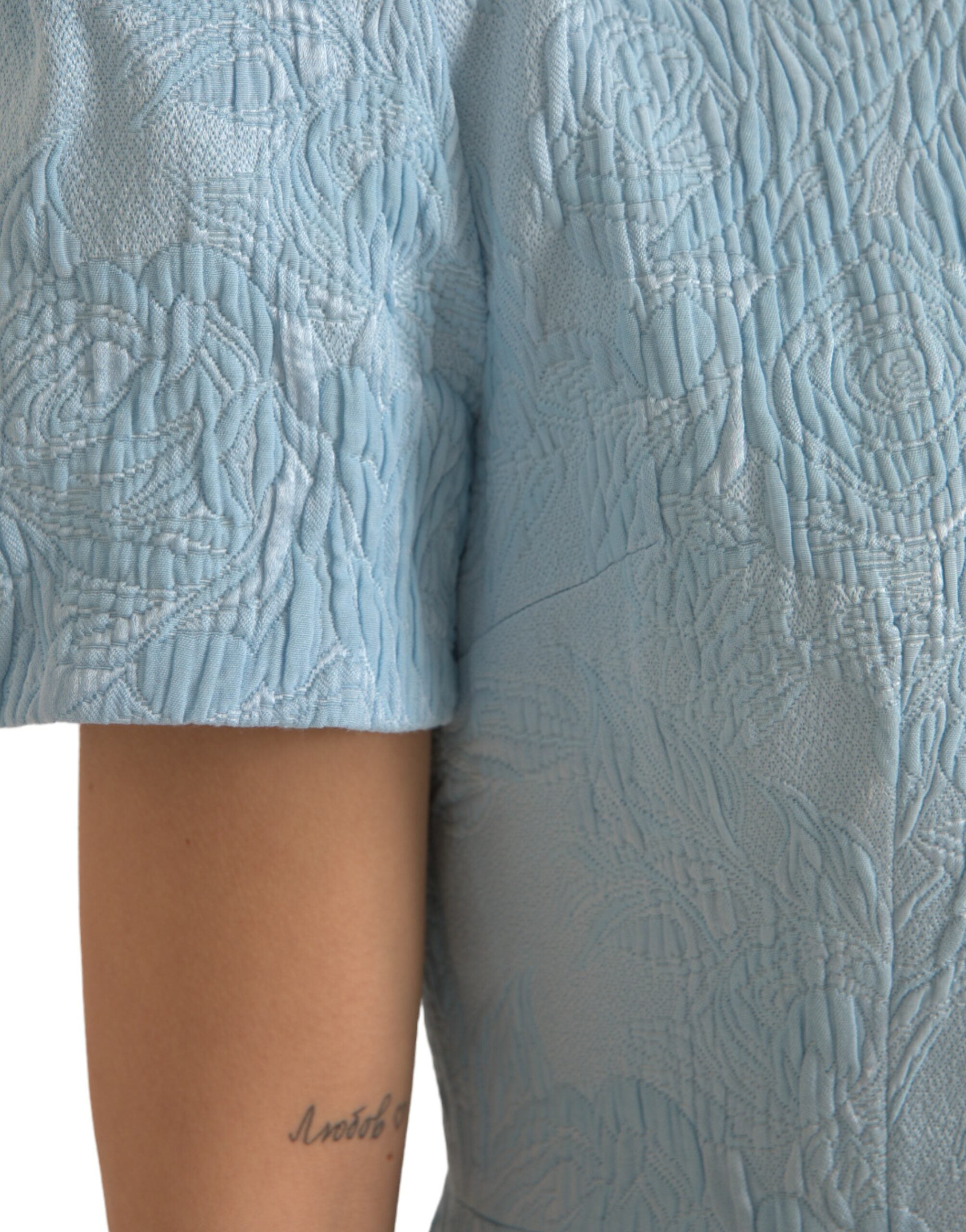 Dolce & Gabbana Light Blue Floral Jacquard Puff Sleeve Mini Dress -   -  Dolce & Gabbana.
